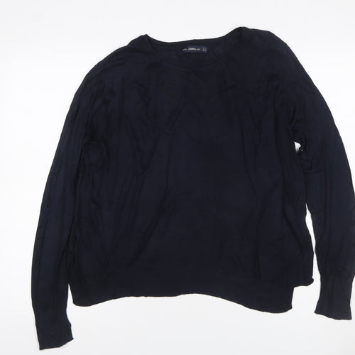 Zara Women’s Blue UK 12 Crew Neck Fine Knit Pullover Jumper