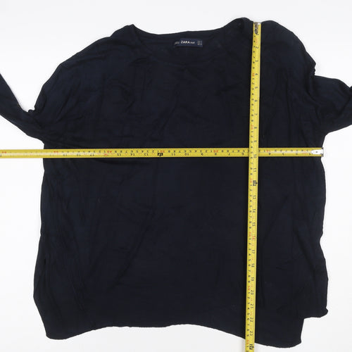 Zara Women’s Blue UK 12 Crew Neck Fine Knit Pullover Jumper