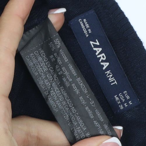 Zara Women’s Blue UK 12 Crew Neck Fine Knit Pullover Jumper