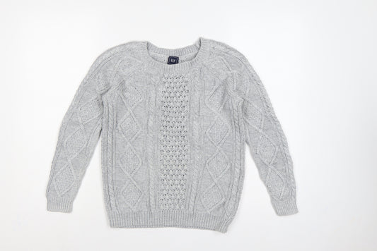 GAP Women’s Grey XS Cable-Knit Cotton Crew Neck Jumper