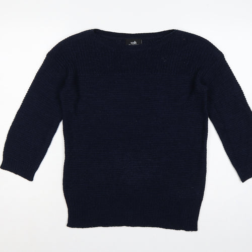 Wallis Women’s Navy Blue S Boat Neck Raglan Knit Pullover Jumper