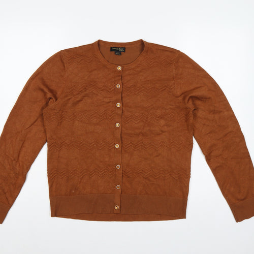Tenney Rose Women’s Brown L Button Geometric Knit Cardigan