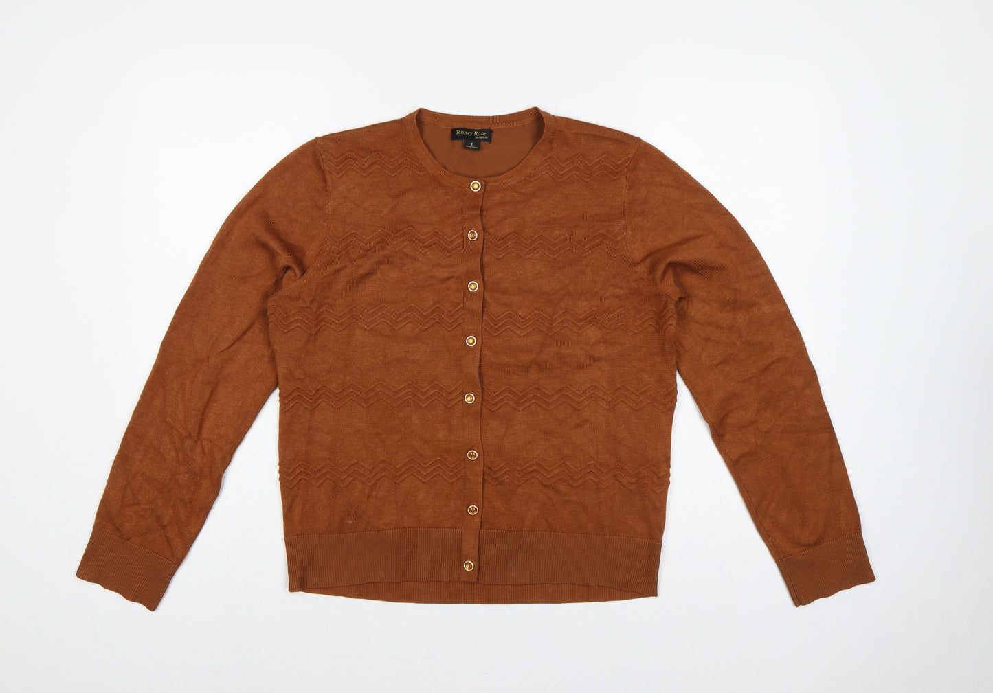 Tenney Rose Women’s Brown L Button Geometric Knit Cardigan