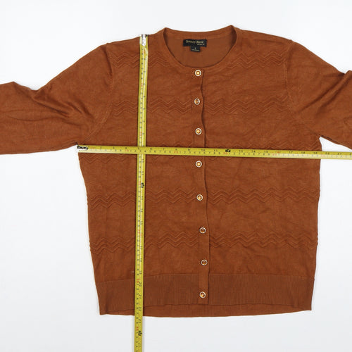 Tenney Rose Women’s Brown L Button Geometric Knit Cardigan