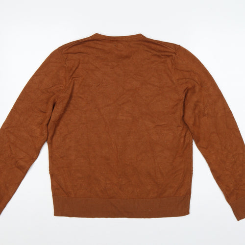 Tenney Rose Women’s Brown L Button Geometric Knit Cardigan