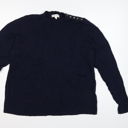 Per Una Women’s Blue UK 18 Rib Knit Button Shoulder Jumper