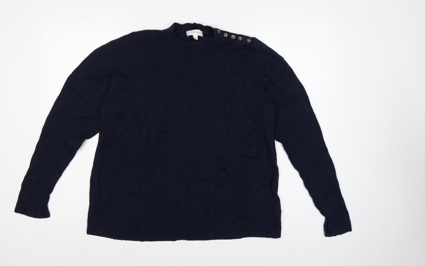Per Una Women’s Blue UK 18 Rib Knit Button Shoulder Jumper