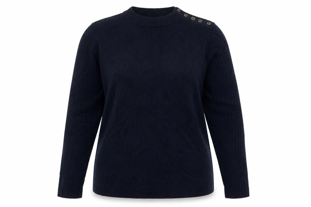 Front view of Per Una Women’s Blue UK 18 Rib Knit Button Shoulder Jumper