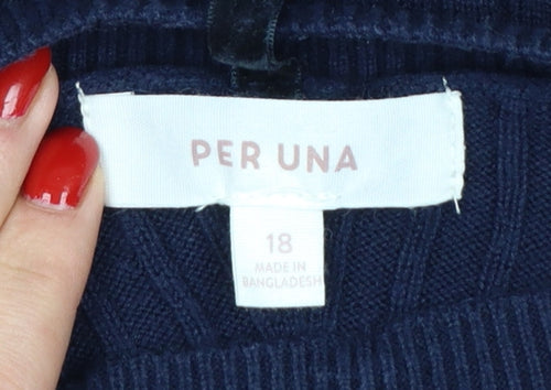 Per Una Women’s Blue UK 18 Rib Knit Button Shoulder Jumper