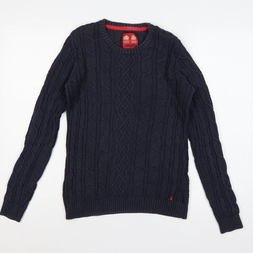 Musto Women’s Blue UK 12 Cable-Knit Cotton Crew Neck Pullover Jumper