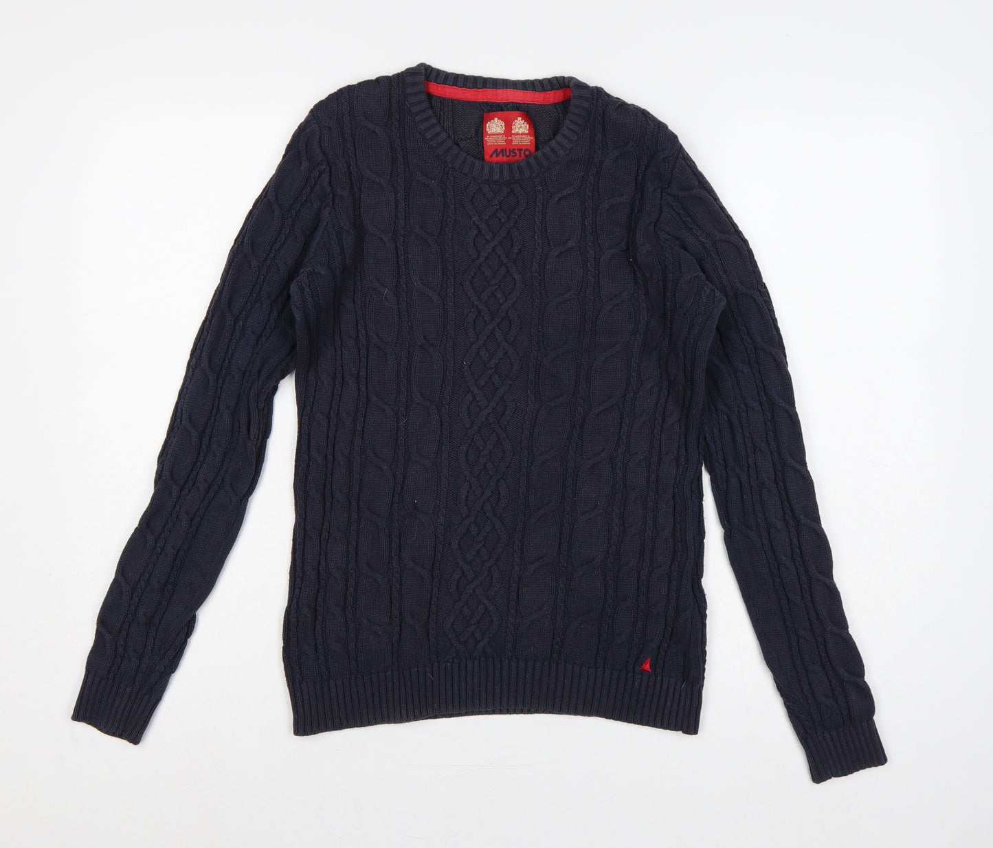Musto Women’s Blue UK 12 Cable-Knit Cotton Crew Neck Pullover Jumper