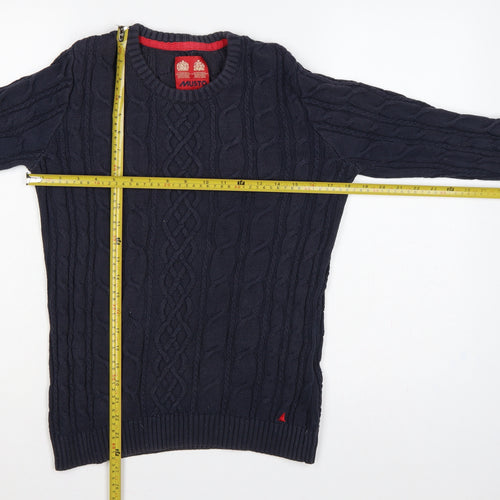 Musto Women’s Blue UK 12 Cable-Knit Cotton Crew Neck Pullover Jumper