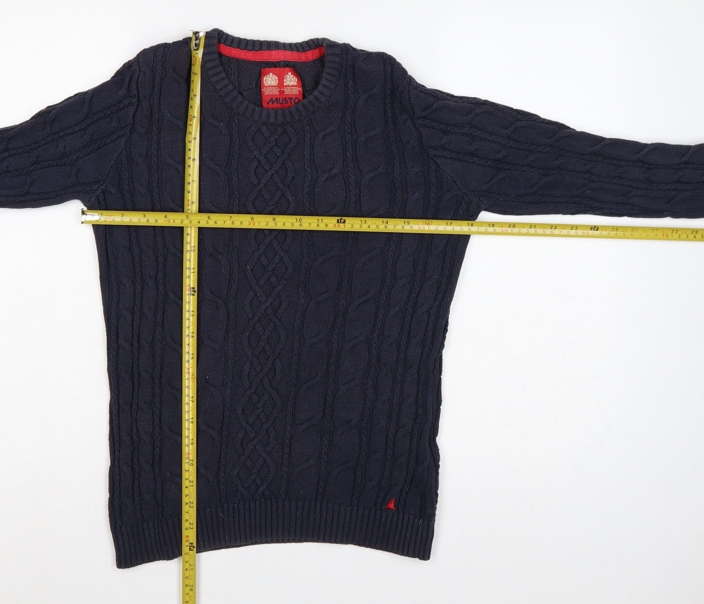 Musto Women’s Blue UK 12 Cable-Knit Cotton Crew Neck Pullover Jumper
