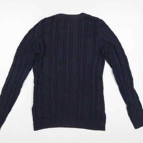 Musto Women’s Blue UK 12 Cable-Knit Cotton Crew Neck Pullover Jumper