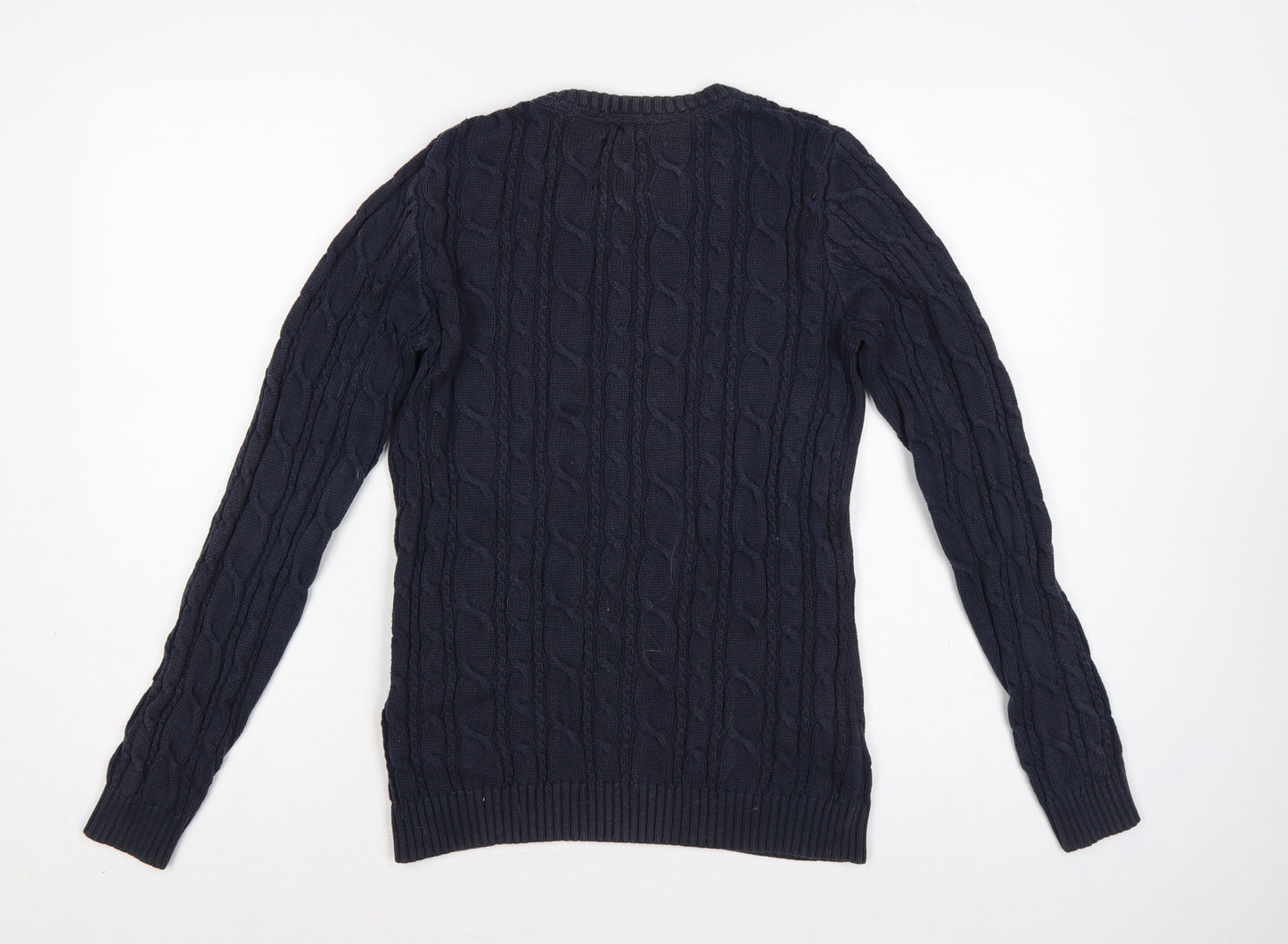 Musto Women’s Blue UK 12 Cable-Knit Cotton Crew Neck Pullover Jumper