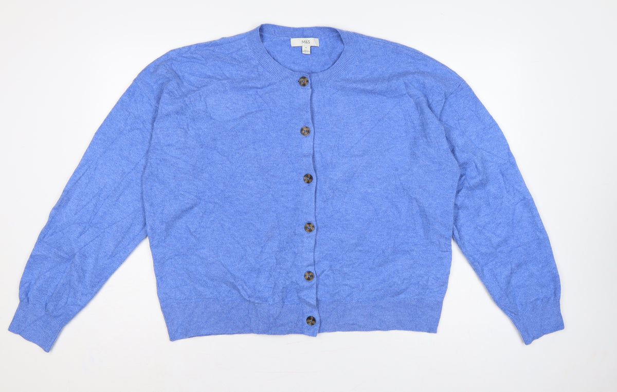 Marks and Spencer Women Blue XL Button Front Knit Cardigan