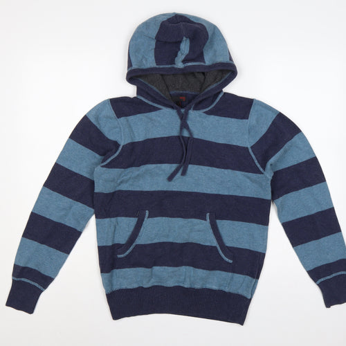 Next Men’s Blue Striped Hooded Pullover Jumper S Cotton Knit