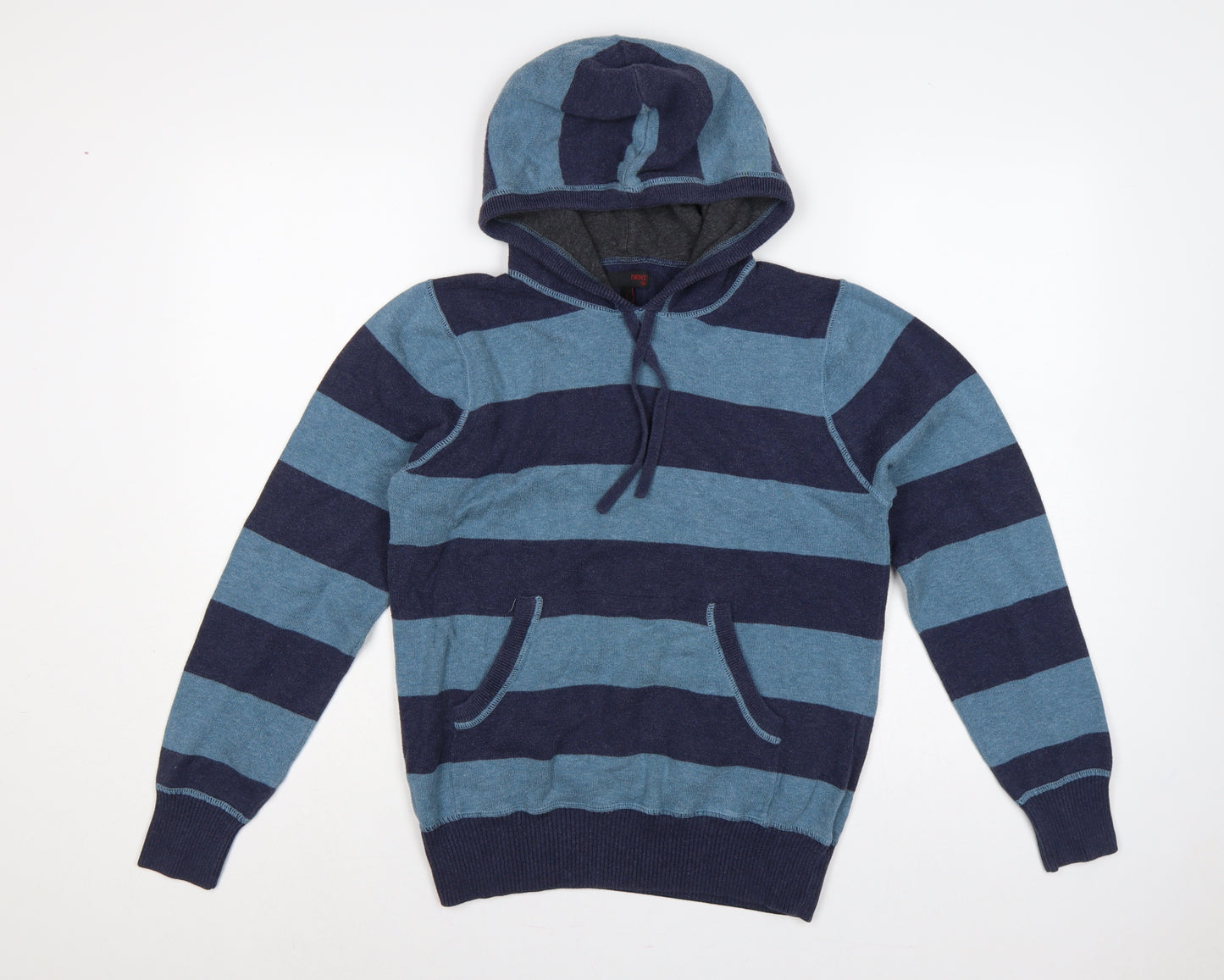 Next Men’s Blue Striped Hooded Pullover Jumper S Cotton Knit
