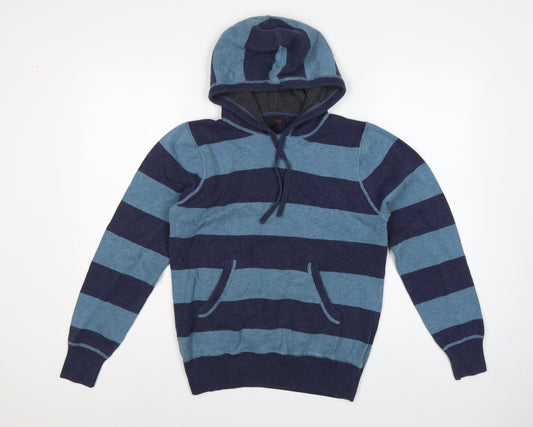 Next Men’s Blue Striped Hooded Pullover Jumper S Cotton Knit