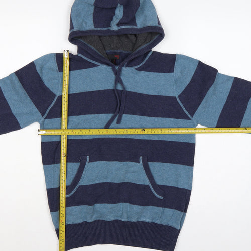 Next Men’s Blue Striped Hooded Pullover Jumper S Cotton Knit