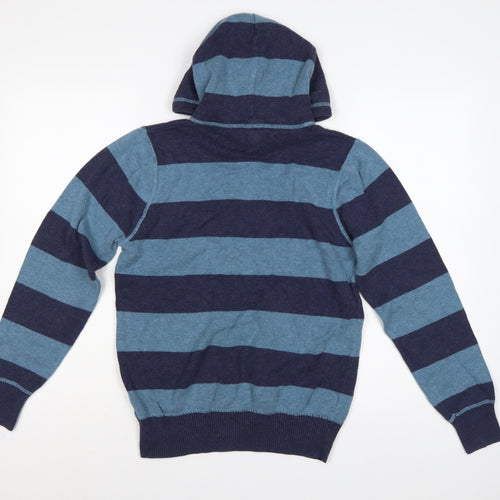 Next Men’s Blue Striped Hooded Pullover Jumper S Cotton Knit