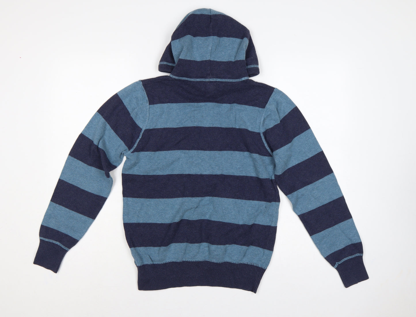Next Men’s Blue Striped Hooded Pullover Jumper S Cotton Knit