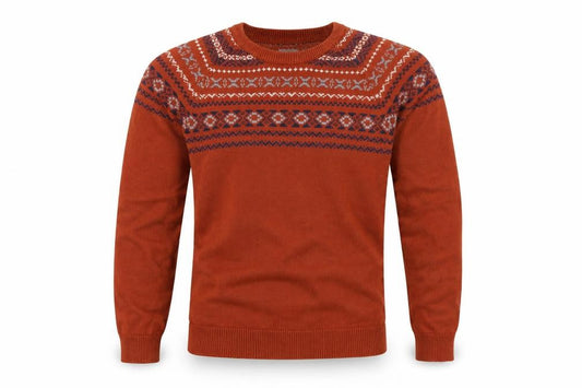 Selected Homme Men's Orange M Fair Isle Crew Neck Cotton Jumper