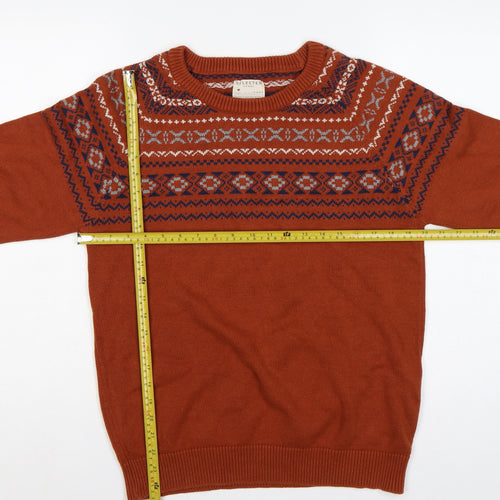 Selected Homme Men's Orange M Fair Isle Crew Neck Cotton Jumper