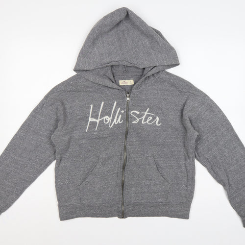 Hollister Women Grey S Full Zip Hooded Logo Fleece Hoodie