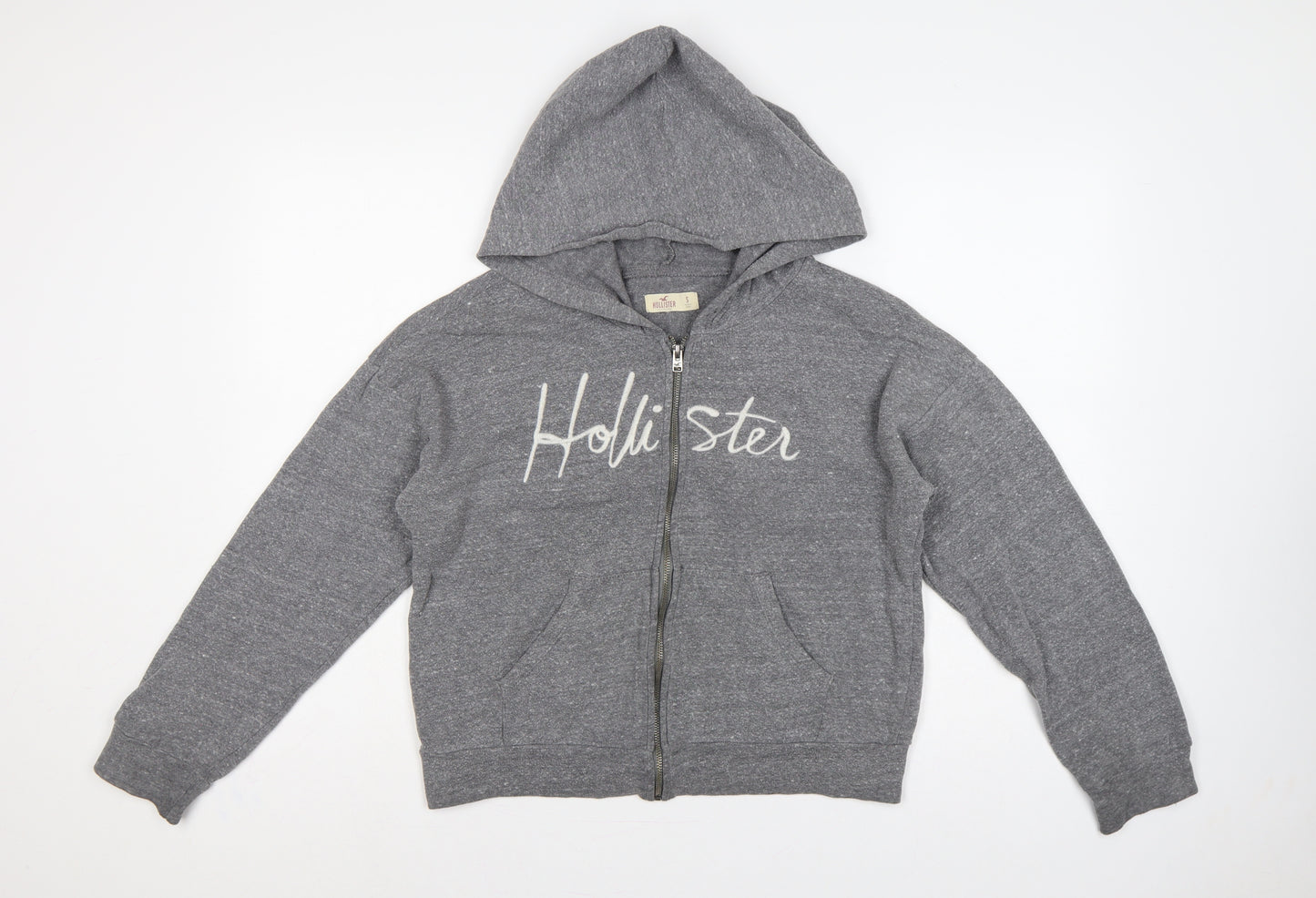 Hollister Women Grey S Full Zip Hooded Logo Fleece Hoodie