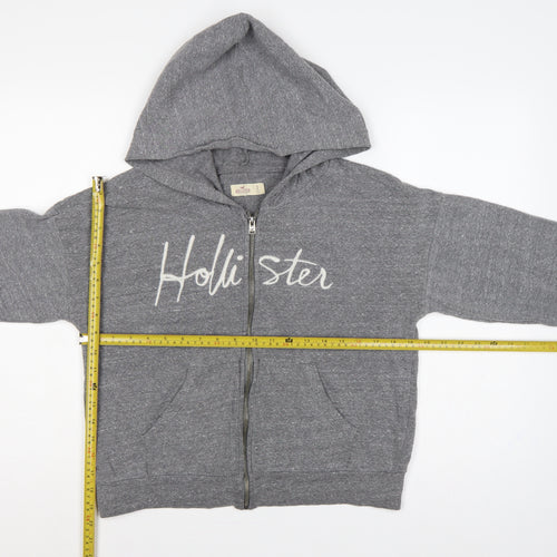 Hollister Women Grey S Full Zip Hooded Logo Fleece Hoodie