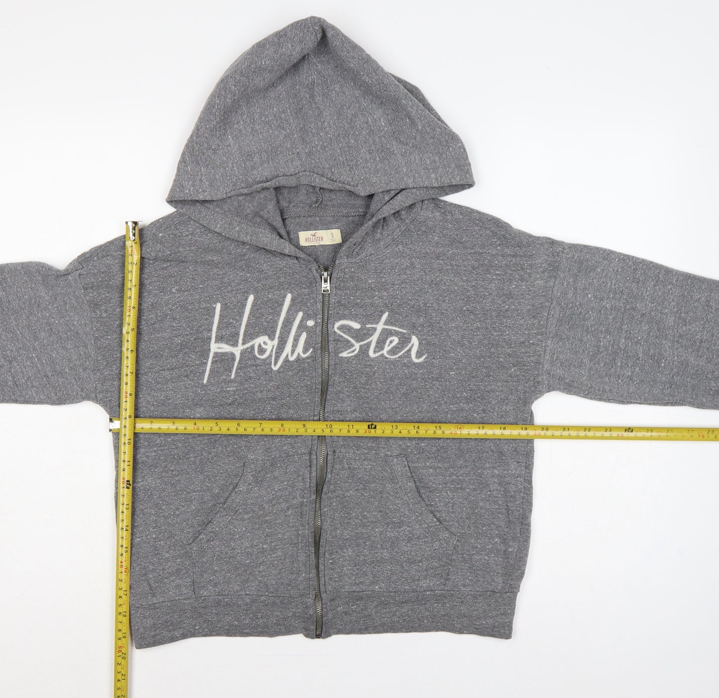 Hollister Women Grey S Full Zip Hooded Logo Fleece Hoodie
