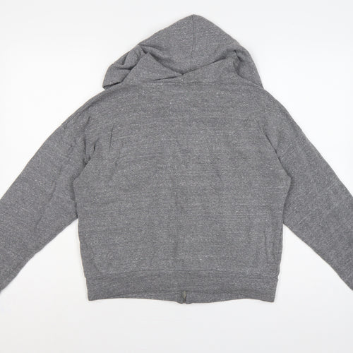 Hollister Women Grey S Full Zip Hooded Logo Fleece Hoodie