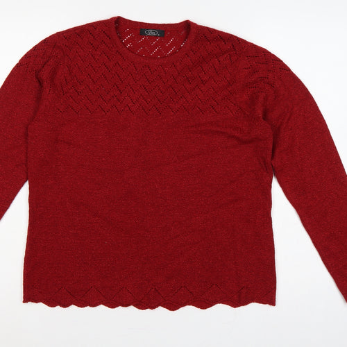 BM Women’s Red M Open Knit Round Neck Long Sleeve Pullover Jumper