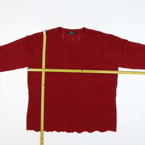 BM Women’s Red M Open Knit Round Neck Long Sleeve Pullover Jumper