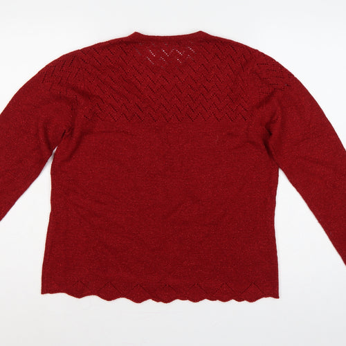 BM Women’s Red M Open Knit Round Neck Long Sleeve Pullover Jumper