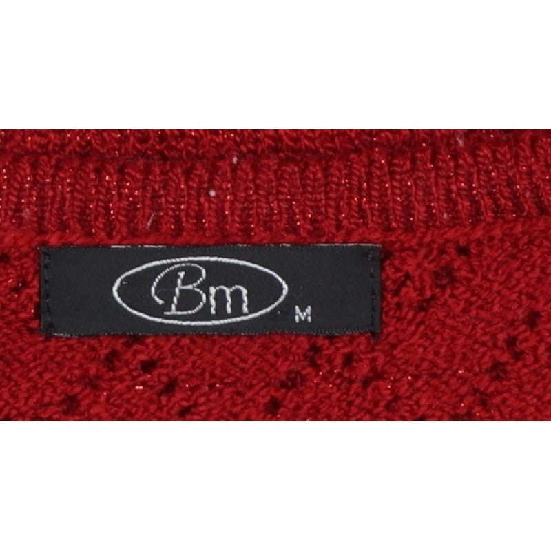 BM Women’s Red M Open Knit Round Neck Long Sleeve Pullover Jumper
