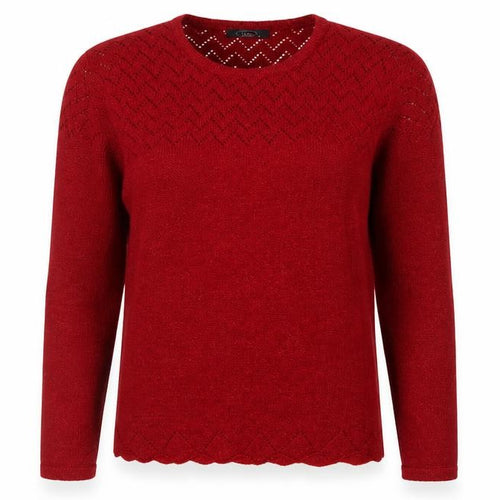 BM Women’s Red M Open Knit Round Neck Long Sleeve Pullover Jumper