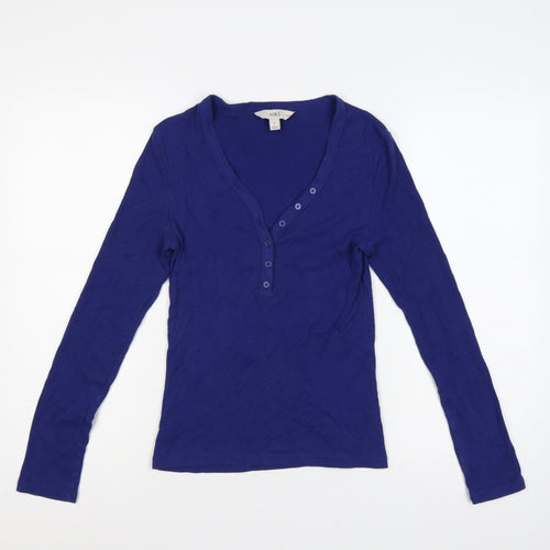 Marks and Spencer Women’s Blue Size 8 Ribbed V-Neck Henley Top