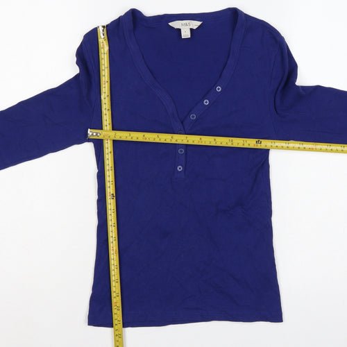 Marks and Spencer Women’s Blue Size 8 Ribbed V-Neck Henley Top