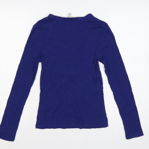 Marks and Spencer Women’s Blue Size 8 Ribbed V-Neck Henley Top
