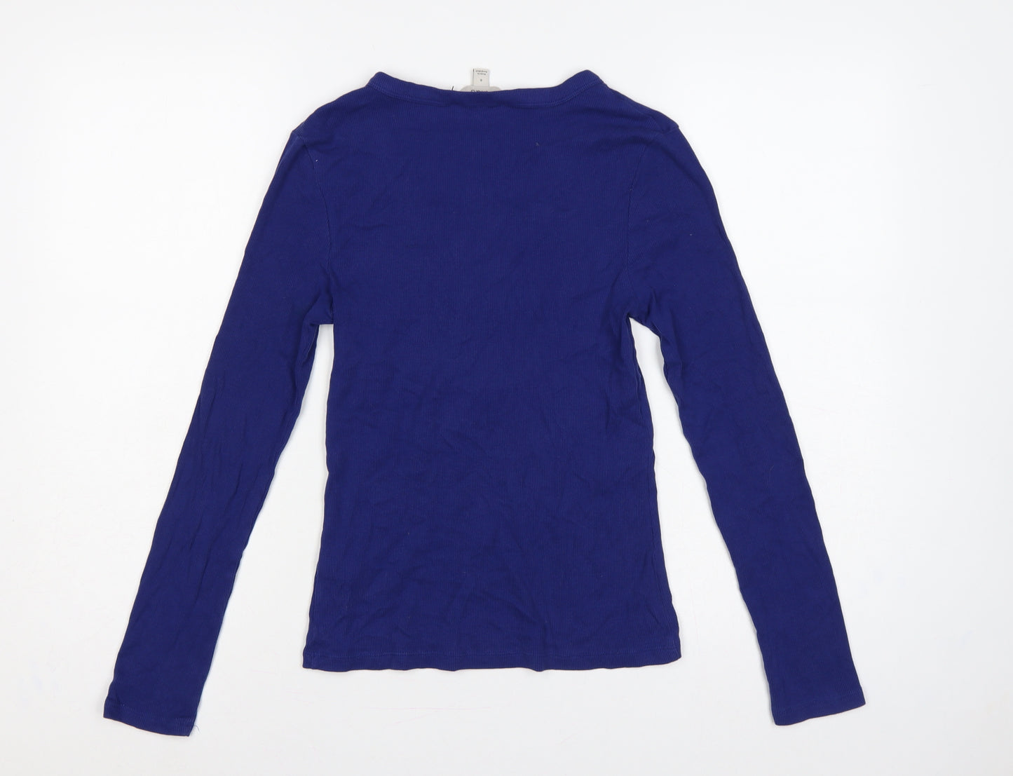 Marks and Spencer Women’s Blue Size 8 Ribbed V-Neck Henley Top