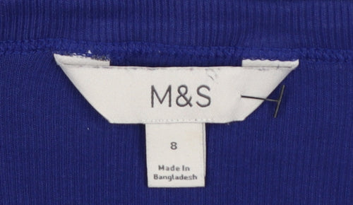 Marks and Spencer Women’s Blue Size 8 Ribbed V-Neck Henley Top