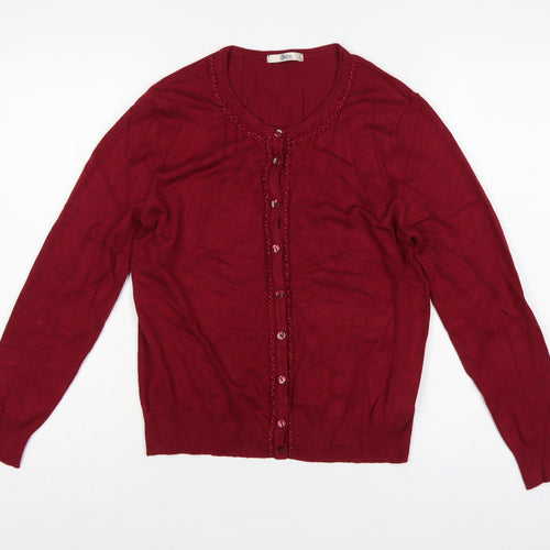Marks and Spencer Women Red UK 12 Button Knit Beaded Cardigan
