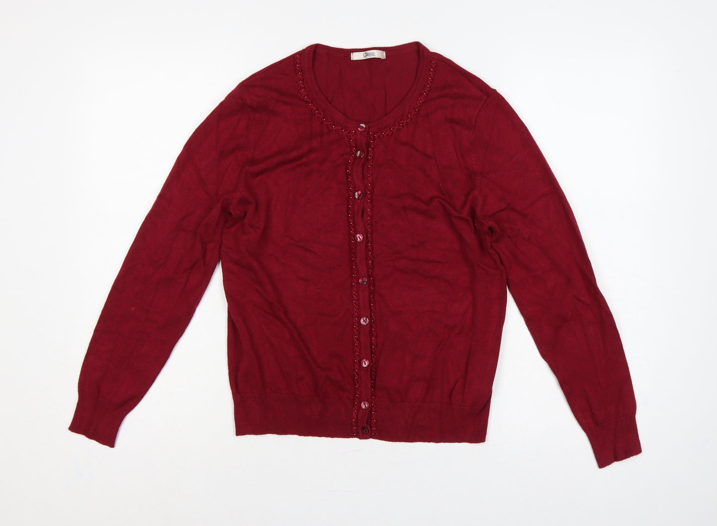 Marks and Spencer Women Red UK 12 Button Knit Beaded Cardigan