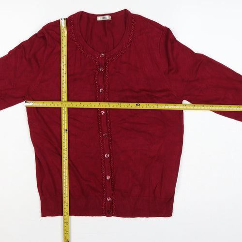 Marks and Spencer Women Red UK 12 Button Knit Beaded Cardigan