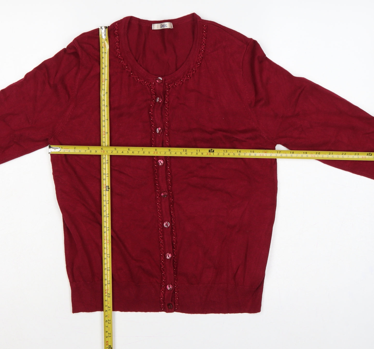 Marks and Spencer Women Red UK 12 Button Knit Beaded Cardigan