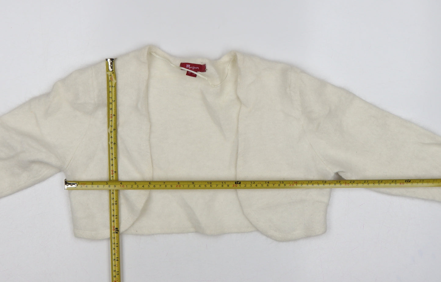 Monsoon Women’s Ivory Angora Blend Open Cardigan UK 14 Long Sleeve