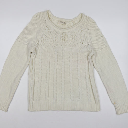 Marks and Spencer Women Ivory UK 12 Cable Knit Round Neck Jumper