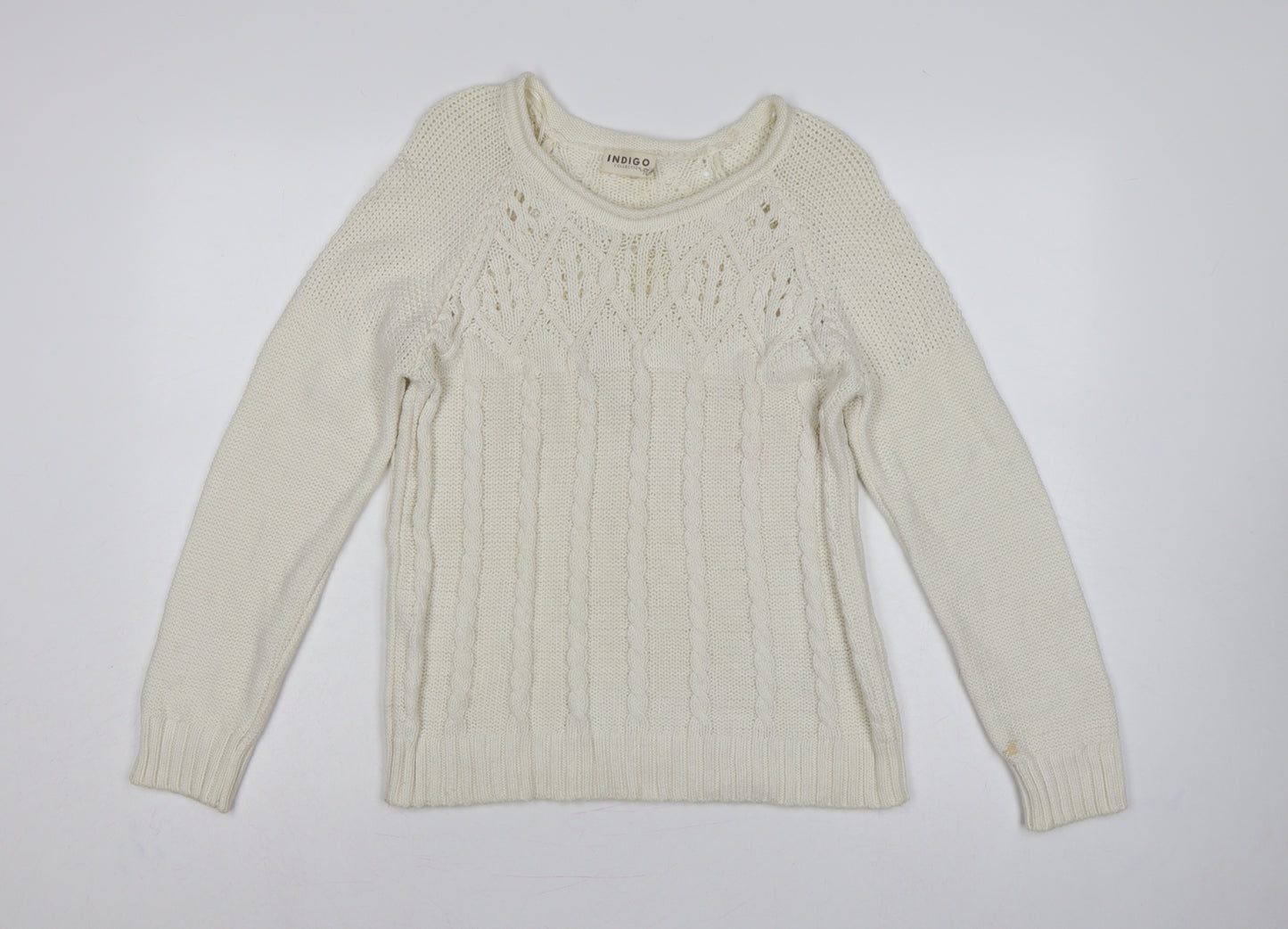 Marks and Spencer Women Ivory UK 12 Cable Knit Round Neck Jumper